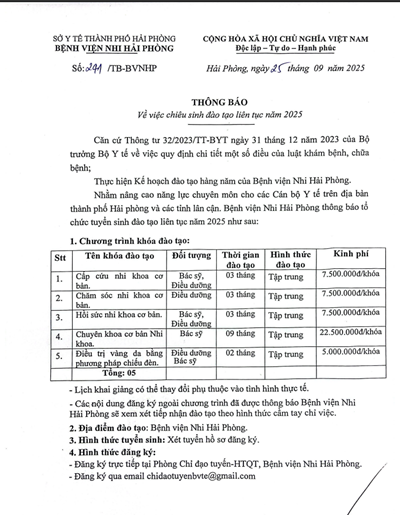Thông báo về việc chiêu sinh đào tạo liên tục năm 2025
