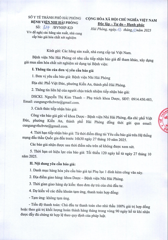 Thư mời báo giá số 190