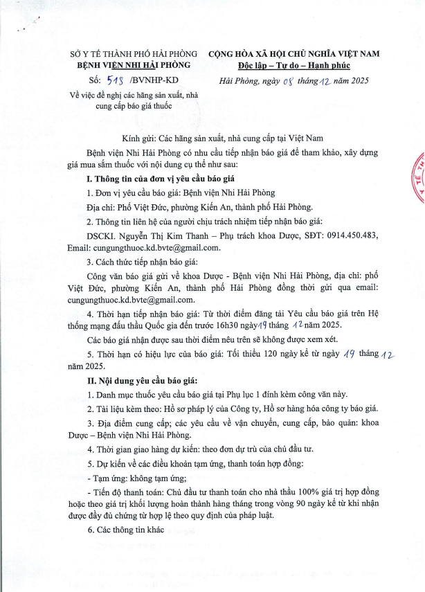Thư mời báo giá số 518