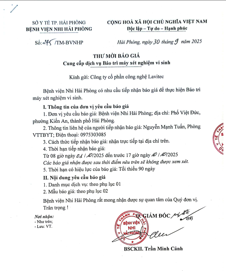 Thư mời báo giá số 245