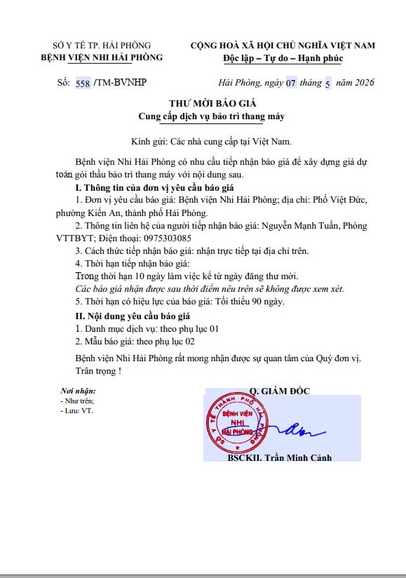 Thư mời báo giá 558