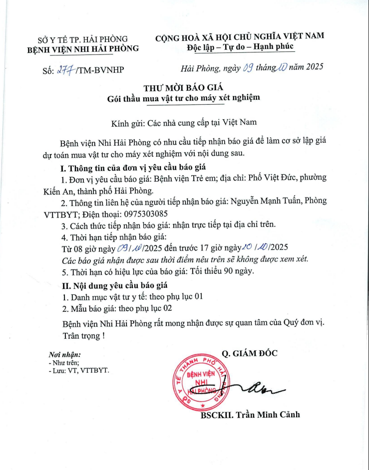 Thư mời báo giá số 277