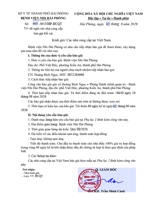 Thư mời báo giá 665